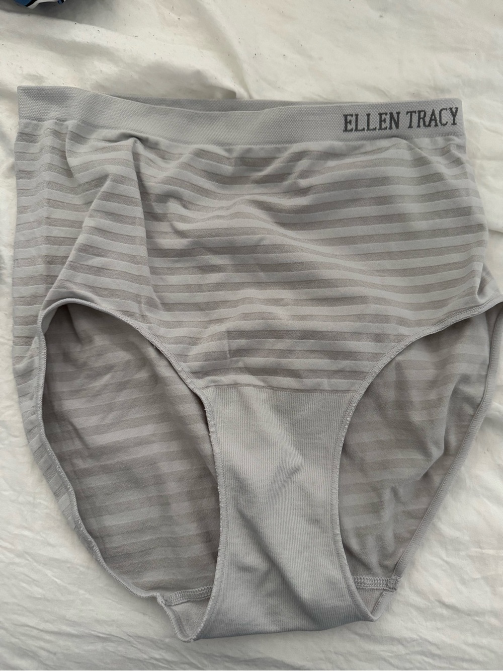 Ellen Tracy Light Gray Striped High-Waist Brief underwear